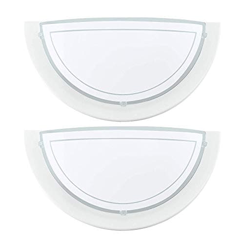 Image of Britalia 2 Pack - White Metal & Decorative White Painted Glass Modern Half Circle Flush Wall Light | 29cm Wide | 1 x ES E27 Lamp Bulb Required (Not Included) | 240 Volts