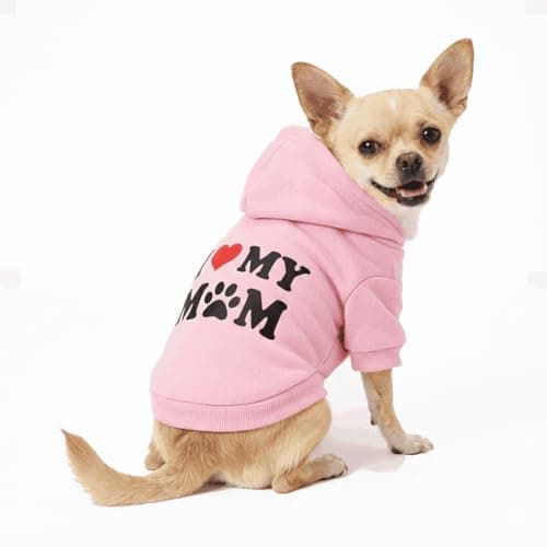 Image of DroolingDog Small Girl Dog Shirts I Love My Mom Dog Hoodies Small Dogs Clothes XS Puppy Girl Hoodies I Love Mommy Shirt