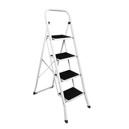 Image of SG Traders 4 Step Ladder Folding Heavy Duty Steel Ladder Reach New Heights With Safe Durable Anti Slip Wide Tread Portable Mat Step Ladders Reliable Elevation Solution For Indoor Outdoor Stool (White)