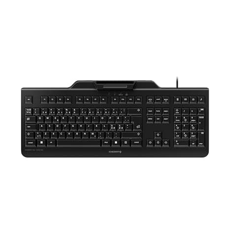 Image of CHERRY KC 1000 SC, Wired Security Keyboard with Integrated Card Reader, Pan-Nordic Layout (QWERTY), Plug & Play (USB-A), Flat Design, Black