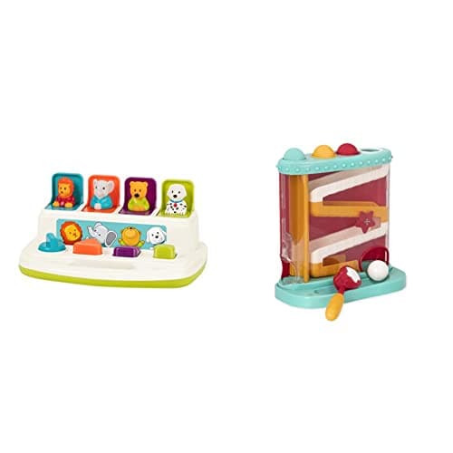 Image of Battat – Pound & Roll – Baby Activity Toy Station with 1 Toy Hammer and 4 Balls for Kids 12 Months + (7-pcs) & Pop-up Pals - Color Sorting Animal Push and Pop Up Toy for Kids 18 Months +, BT2613Z