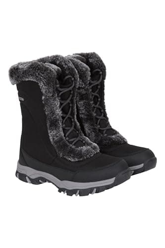 Image of Mountain Warehouse Ohio Womens Snow Boots - Snow Proof Ladies Faux Fur Shoes, Thermal Tested -20 °C, IsoTherm - Winter Skiing, Winter Sports, Walking Black Adult Shoe Size 6
