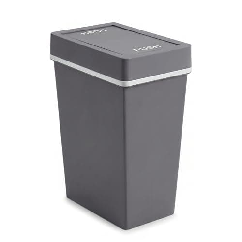 Image of Chabrias Ltd 40L Slim Swing Top Bin, Dark Grey Plastic Rubbish Bin with Push-Open Lid, Narrow Space-Saving Waste Bin for Home, Kitchen, Office, Utility Room, Staff Room Office Bin & Commercial Use