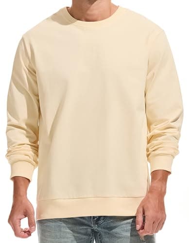 Image of RONOMO men's sweater 100% cotton round neck sweater men's hat long sleeved casual sweater(CLW Apriksfarbe L)