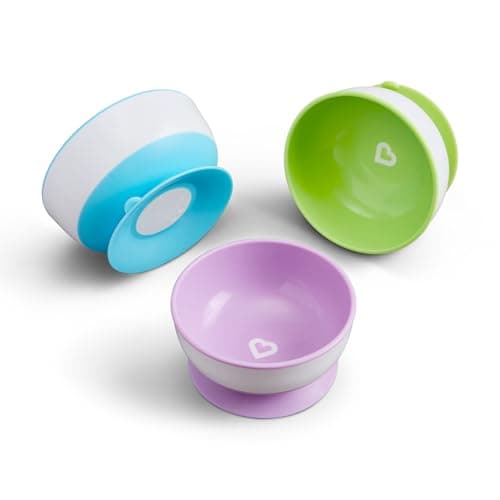 Image of Munchkin Stay Put Baby Suction Bowl Set| Baby Bowls for Weaning| Baby Feeding Suction Dish Pack| for Babies & Toddlers 6 Months+|BPA Free Weaning Set for Babies| Microwave/Dishwasher Safe | 3 Pack