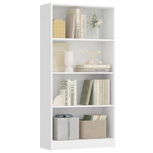 Image of VASAGLE 4 Tier Bookcase with Adjustable Shelves, Children's Bookshelf and Storage Unit for Study Home Office, 60 x 24 x 121 cm, White LBC107T14