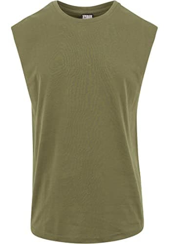 Image of URBAN CLASSICS Men's Sleeveless T-Shirt, Workout Vest with Round Neckline and Rolled Hems, Loose Tank Top, 100% Jersey Cotton, olive, XL