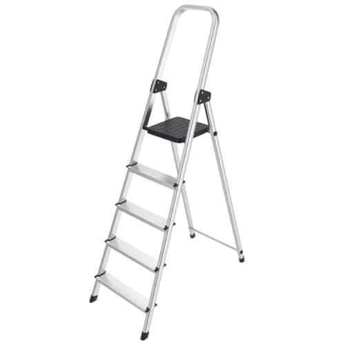 Image of Hyfive Aluminium Step Ladder 5 Step - Non Slip Treads - Ladder Made from Lightweight Aluminium Certified EN131