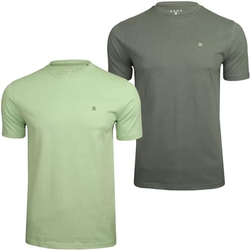 Image of Xact Men's T Shirts 2 Pack Premium 200GSM Cotton Crew Neck Short Sleeve Slim Fit Plain Multipack Tees Soft Peached Casual Basics (2-Pack - Gun Metal/Sage Green) M
