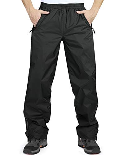 Image of 33,000ft Men's Waterproof Trousers Lightweight Breathable Rain Overtrousers with Zip Pockets, Outdoor Windproof Rain Over Pants for Golf Hiking Fishing Cycling Black L/32 Inseam