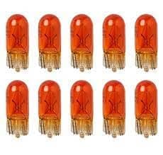 Image of 10 x 501 AMBER CAPLESS SIDE LIGHT / INDICATOR BULB 12V 5w W2.1/9.5D 10mm