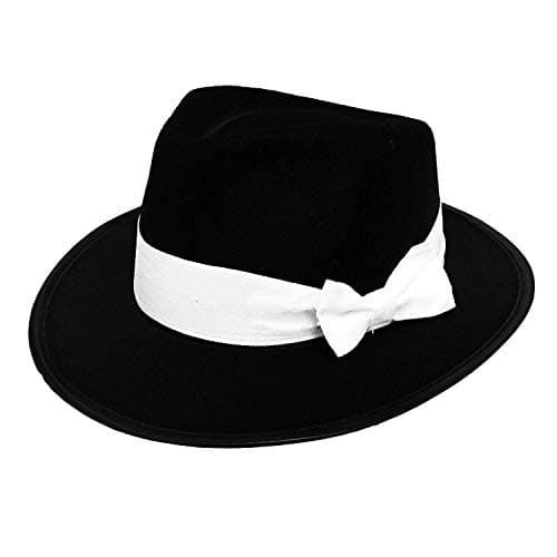 Image of 1 X Gangster Hat Black Felt With Whtie Band Fancy Dress Costume Accessory Bulk Gangster Trilby Fedora 1920's Unisex Mens & Womens (Pack of 1)