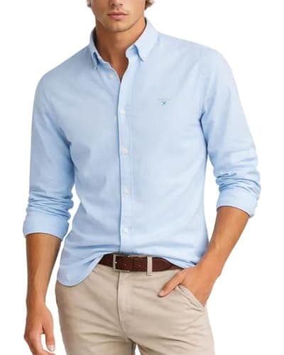 Image of Barbour Mens Tailored Blue Oxtown Shirt, blue, S