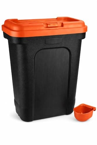 Image of raxter Pet Food Storage Container, 30L/15kg, Flip Top Lock with Airtight Seal, Includes Scoop, for Dog Food, Cat Food and Treats (Orange)