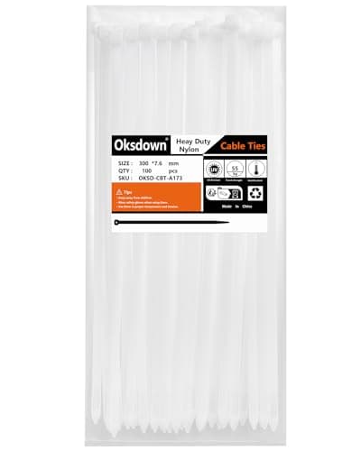 Image of Oksdown 100 Pack White Thick Cable Ties Heavy Duty Large 300mm×7.6mm Strong Clear Nylon Plastic Self Locking 12 inch/30 cm Zip Tie Wraps