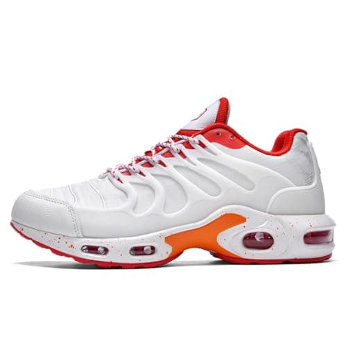 Image of Mens Trainers Running Fashion Shoes Air Cushion Casual Sneakers Walking Tennis Basketball Gym Athletic Sports Breathable Zapatos (White/Red,11)
