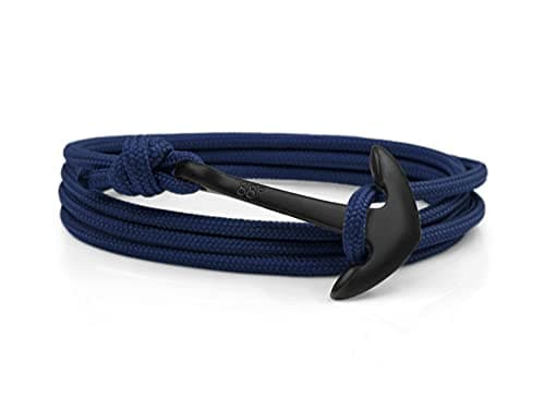 Image of Eighty Eight Degrees Anchor Rope Bracelet for Men Made from Stainless Steel and Durable Rope, Adjustable, Handmade in The UK (Navy & Black)