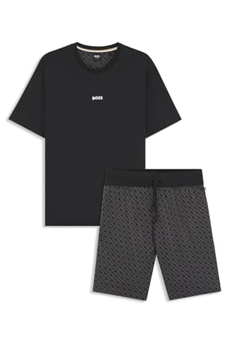 Image of BOSS Mens Relax Short Set Gift-Boxed Pyjamas in Cotton with Logo and Monograms