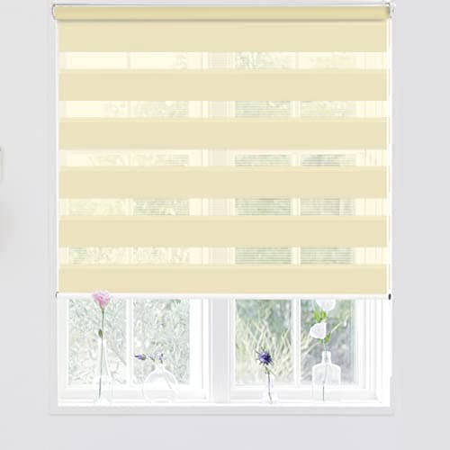 Image of Kokorona Day and Night Zebra Roller Blinds, Dual Layer Fabric Zebra Window Blinds for Bedroom, Light Filtering Privacy Day Night Blinds, 45cm Wide x 150cm Length, Beige