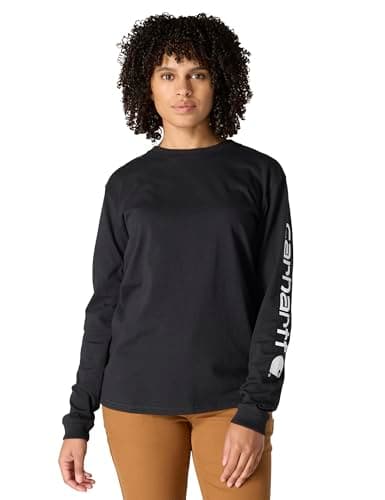Image of Carhartt, Women's, Loose Fit Heavyweight Long-Sleeve Logo Sleeve Graphic T-Shirt, Black, S