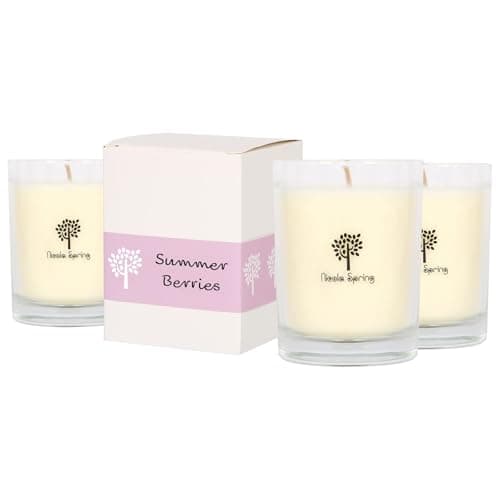 Image of Nicola Spring Soy Wax Scented Candles 160g - Pack of 3 – Summer Berries Fragrance - 28 Hour Burn Time Eco-Friendly Jar Candle for Relaxation, Aromatherapy, Luxury Gifting & Home Décor
