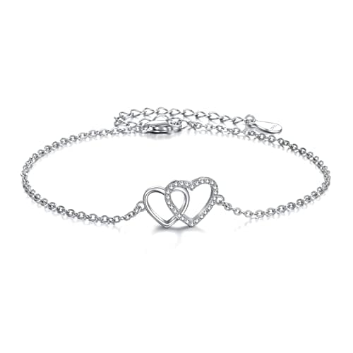 Image of VONALA 925 Sterling Silver Interlocking Infinity Double Heart Bracelet for Women Girls