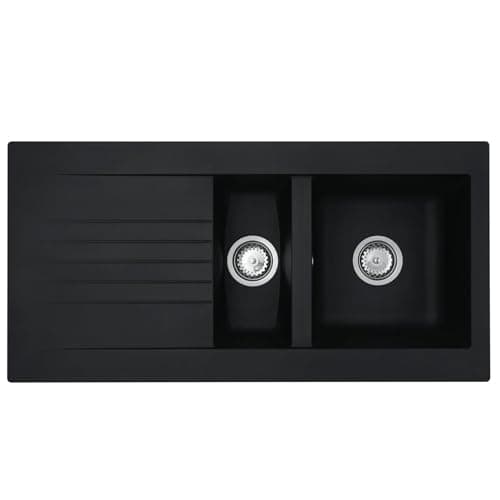 Image of Liquida KAV150BL 1.5 Bowl Composite Reversible Black Kitchen Sink and Waste Kit