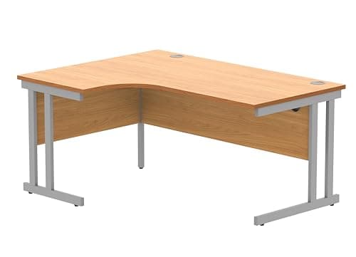 Image of Office Hippo Essentials Left Corner Desks, Home Writing Computer Desk Office Desk For Work Place Or Home, Home Office Radial Desk With Cable Port Management, Silver Frame, Norwegian Beech, 160 x120cm