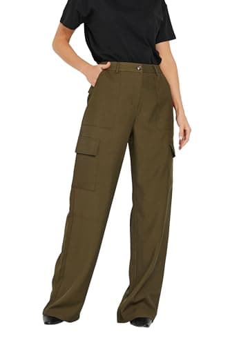 Image of Long Tall Sally - LTS Tall Khaki Tailored Cargo Pocket Wide Leg Trousers - Women's