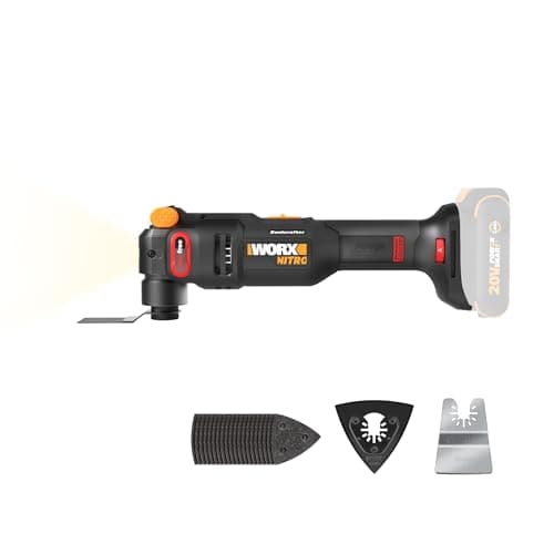 Image of Worx Nitro 20V Cordless Oscillating Multi Tool with 5° Oscillation Angle, VibraFree Technology, Slim-Body Design, Tool Only, 23 Pieces Accessories with Carrying Bag, WX698L.9