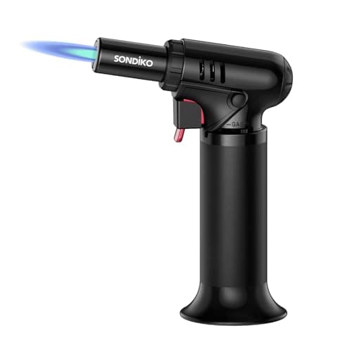 Image of Sondiko Kitchen Blow Torch with Fuel Gauge S907, Refillable Soldering Torch Lighter with Safety Lock and Adjustable Flame for Desserts, Creme Brulee, Welding, Industrial (Butane Not Included)