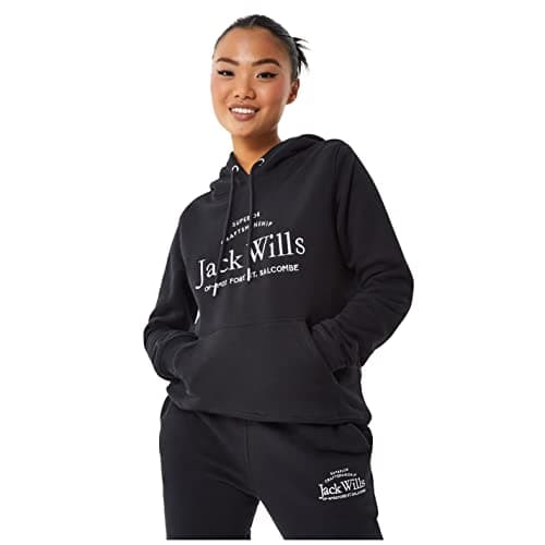 Image of Jack Wills Womens Hunston Graphic Logo Hoodie Black L
