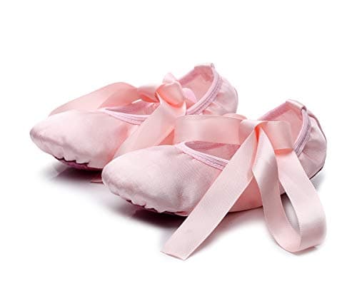 Image of Lily's Locker Satin Ballet Shoes for Girls Kids & Toddler Split-Sole Ribbon Ballerina Shoes (Pink, Little_Kid,Numeric_11_Point_5)
