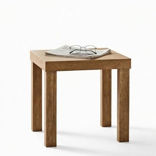 Image of HMIR Oak Effect Square Side Table 35x35x35cm. Wooden Small Table for Living Room Furniture, Easy Clean End Tables & Small Coffee Tables for Home & Kitchen