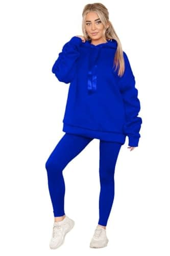 Image of HUBIBUBI Women's Ruched Sleeve Oversized Hoodie Ladies Ribbon Hoodie Jumper top Sizes 8-22 (UK, Numeric, 12, 14, Regular, Regular, Royal Blue)