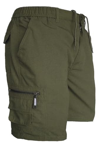 Image of JUST LOOK Mens Cargo Shorts Combat Multi Pocket Elasticated Waist Plain Lightweight Shorts (as8, Alpha, x_l, Regular, Short, Khaki)