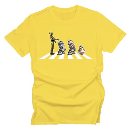 Image of GP-Tees Abbey Road Droids Space Wars Sci Fi Movie Film Inspired Premium Quality Modern Fit T-Shirt Top for Men (Daisy Yellow - X-Large)