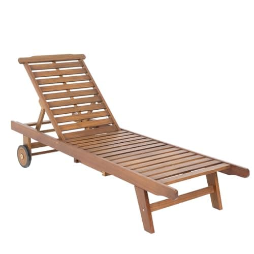 Image of CHARLES BENTLEY FSC® 100% Certified, Reclining, Wooden Furniture, Sun Lounger, Acacia Wood, Garden Décor, Outdoor Furniture, Patio, Garden, Seat, Pull Out Tray, 19kg, 2 Wheels (200x85x67cm)