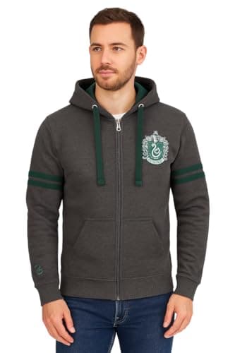 Image of Harry Potter Slytherin Zipped Hooded Sweatshirt, Charcoal, Green, L