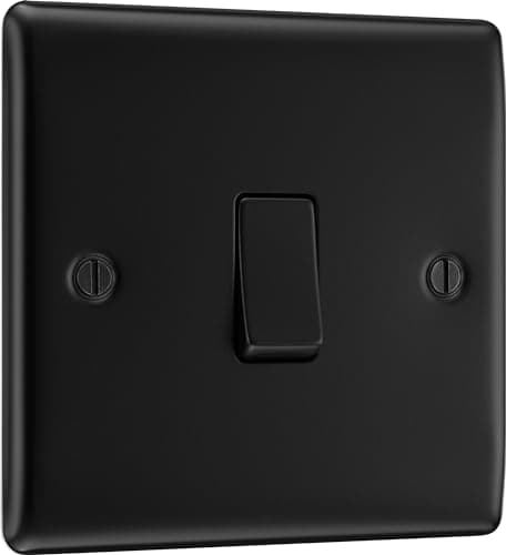 Image of BG Electrical Single Wall Light Switch, 2 Way, Raised and Slim Profile, Round Edges, Nexus Metal, Matt Black, 20A, 16AX, NFB12