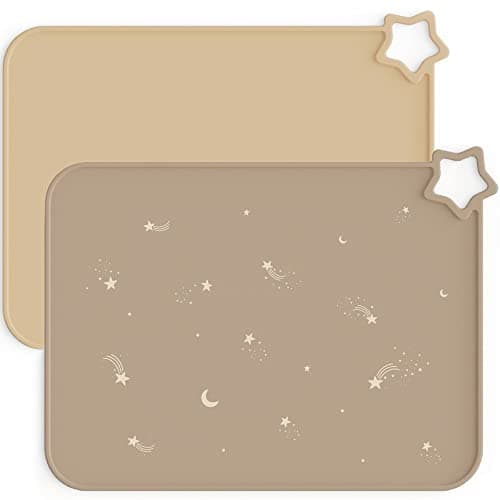Image of Moonkie Silicone Placemats for Baby & Kid, Stain Resistant Non-Slip Toddler Food Mats Eating Table Mat with 2 Packs(Warm Pink/Muted)