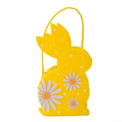 Image of EffiFish Handcrafted Felt Bunny Basket for Easter, Soft Fabric Treat Carrier with Rabbit Silhouette and Functional Handle (yellow)