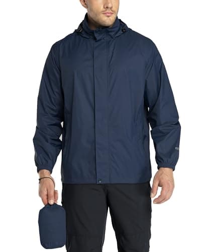 Image of 33,000ft Men's Lightweight Waterproof Outdoor Jackets Windproof Rain Shell Jacket Packaway Hooded Raincoat for Golf Fishing Cycling Navy Blue 3XL