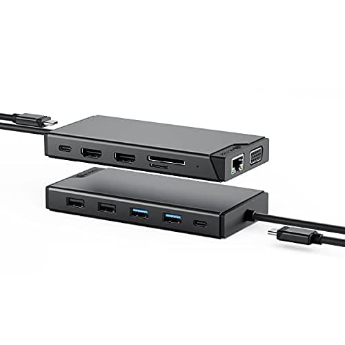 Image of ALOGIC USB-C 12-in-1 Mini Dock, FHD @60Hz Dual Display, 2x HDMI, 1x VGA, 100W PD, 2x USB-C, 2x USB-A 2.0, 2x USB-A 3.0, RJ45, MicroSD & SD Card Reader, MacBook/Surface & other USB-C devices compatible