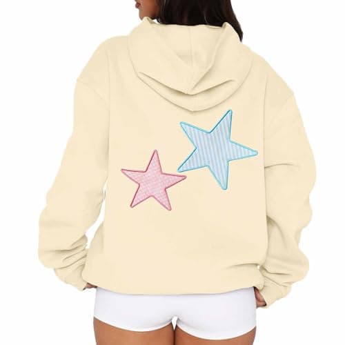 Image of Generisch Stylish Women's Hoodies and Sweatshirts, Casual Hooded Sweatshirt with Letter Print and Drawstring and Pocket for Everyday Fluffy Jumper, Light yellow, M