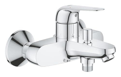 Image of GROHE Swift QuickFix - Single-Lever Bath/Shower Mixer Filler (Wall-Mounted, Metal Lever, 35mm Ceramic Cartridge, Automatic Diverter: Bath/Shower, Easy to Fit with GROHE QuickSpanner), Chrome, 24335001