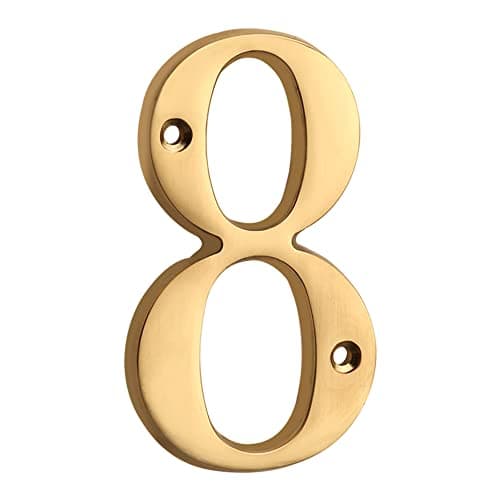 Image of HASWARE House Number Sign 4 inch (10 cm) Polished Brass Finish Stylish Curvy Modern Door Numbers Signage Plaque Street Home Address Numerals(8, Brass)