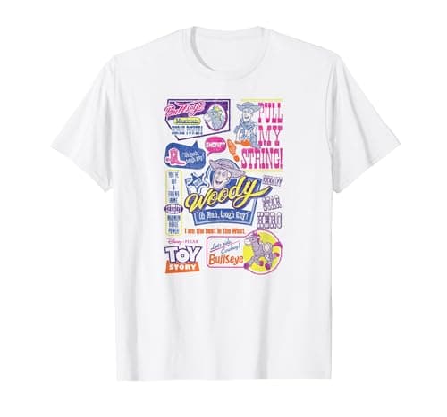 Image of Disney Pixar Toy Story Woody & Bullseye Vintage Retro T-Shirt, Men, White, XX-Large