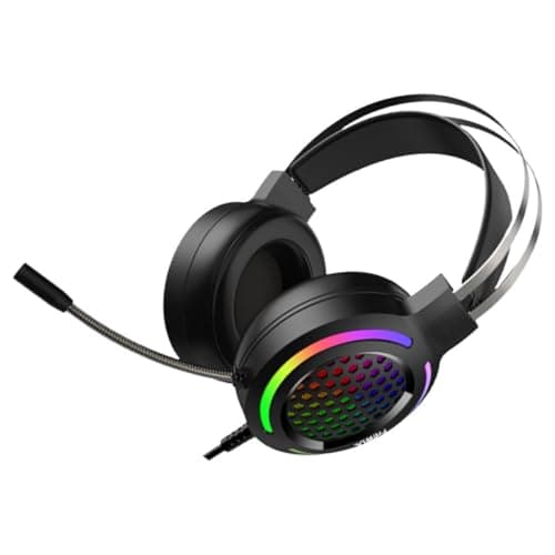 Image of HOMOCONO Black Wired Gaming Headset with Noise-cancelling Microphone and Luminous Design, Comfortable Leather and Memory Cotton Ear Cushions, 2m Cable Length, Stylish Over-ear Headphones
