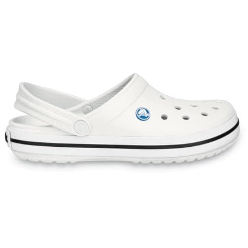 Image of Crocs Unisex Crocband Clogs, White/Black Stripe Detail, Size M8W9 UK